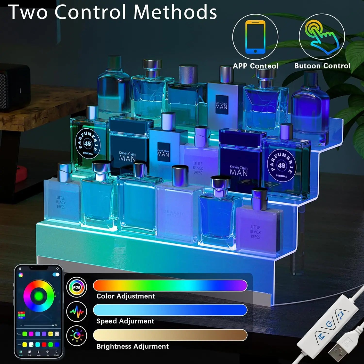 16" Acrylic LED Display Organizer - 3-Tier Perfume Stand with Color-Changing Lights for Fragrance and Decorative Items