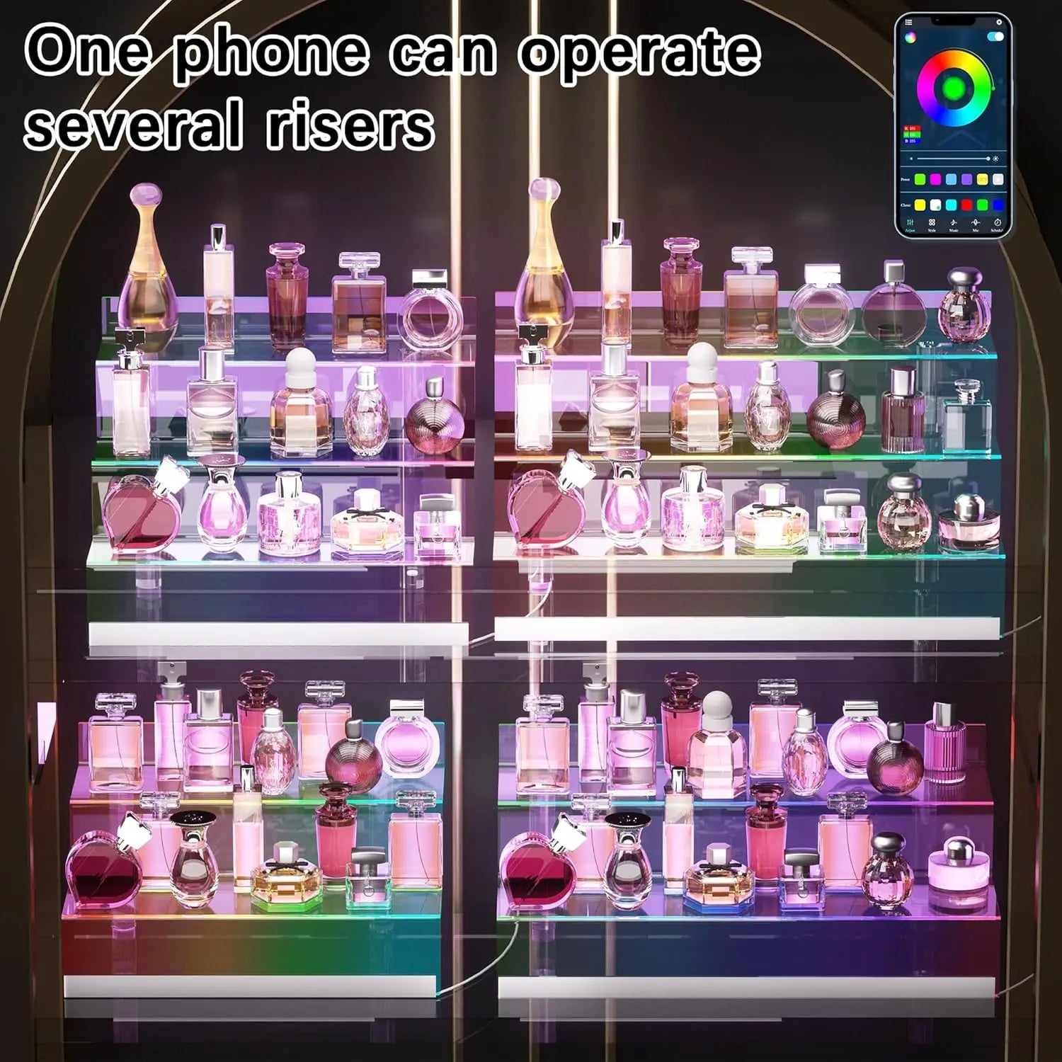 16" Acrylic LED Display Organizer - 3-Tier Perfume Stand with Color-Changing Lights for Fragrance and Decorative Items
